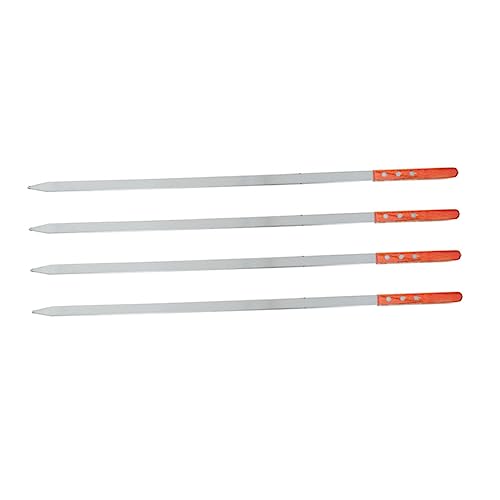 4 Piezas señal de barbacoa carbón asado Parilla Utensilios de barbacoa Carne cámping para brochetas de kebab brochetas de acero inoxidable palitos de kebab mango de madera Marrón