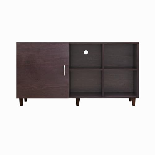 Image of VIKI Modern TV Unit for Living Room | Engineered Wood TV Cabinet with 1 Door Storage & 2 Open Shelves, Set Top Box Stand, Entertainment Unit, 140W x 74H x 40D cm | DIY | 1 Year Warranty (Wenge)
