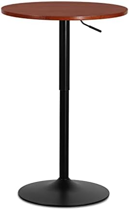MoNiBloom Round Bar Table Adjustable Height, Black Leg and Base Pub Table 360° Swivel Suitable for Living Room Dining Room Bistro Cafe, 23.5" Diameter Red Wood Texture Top Cocktail Tables