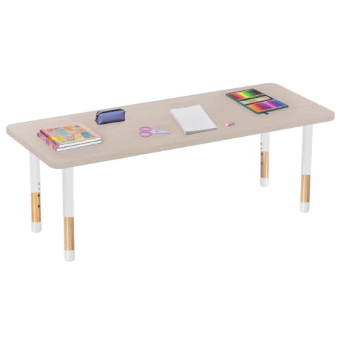 Image of 24 inch x 60 inch Rectangle Kids Classroom Table with Adjustable Chunky Wood Legs