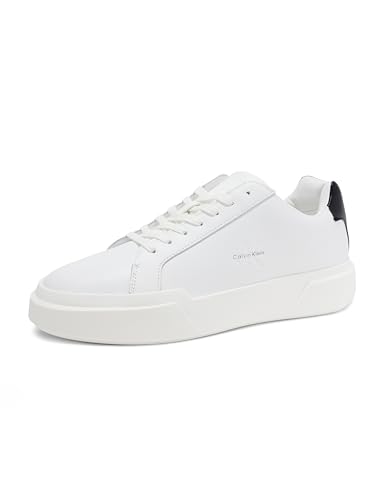 Calvin Klein Men’s Chunky Lace-up Leather Cupsole Trainers, White (Bright White/Black), 10