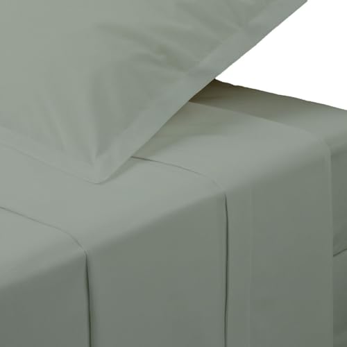 Drap plat percale 240x290cm vert tilleul de qualité supérieure pour lit double