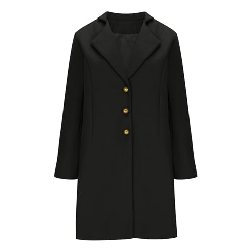 Women's Solid Color Woolen Blend Pea Coat, Long Sleeve Lapel Comfy Casual Jacket Fashion Single Breasted Wool Coats3