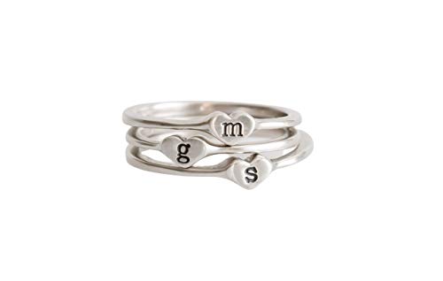 Radiant Jewel Studio Sterling Silver Personalized Stacking Heart Initial Ring For Women