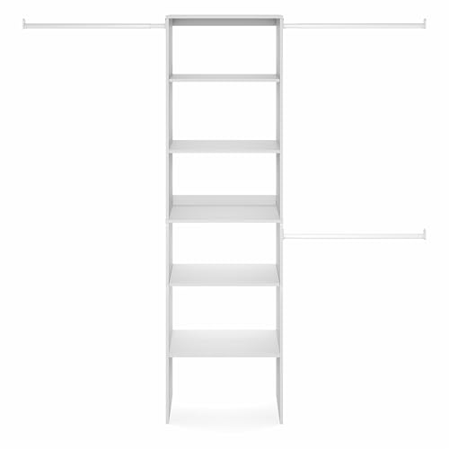 Image of Furinno FANO Closet Organizers and Storage, 5-Tier Wide Closet Storage Organizer with 3 Hanging Bars and Adjustable Shelf, Wardrobe Closet Shelf Tower, 14.8 x 23.6 x 82.1 for Bedroom, White