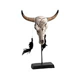 Osmond Bullenschädel-Dekor, gehörnter Kuh-Schädel mit Federn, Kunst, Handwerk...