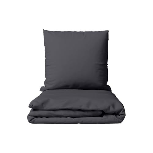 Müskaan Renforcé Bettwäsche 135x200 cm Baumwolle, Anthrazit – Bettbezug Set 2 teilig mit Kissenbezug 80x80, 100% Baumwolle Atmungsaktiv,...