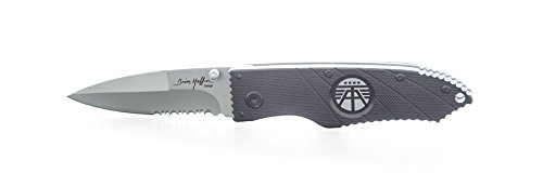 Flash Deals - 70% OFF Hoffner Knives 2.8-Inch Folding Knife with Stonewash Finish 440C Stainless Steel Spear Point Partially Serrated Blade / Black Flatline Handle with Compliance Surfaces