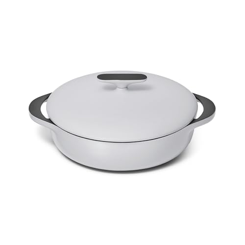 Caraway Enameled Cast Iron Braiser - 3.5 qt Braiser Pan - 3 Layer Enamel Coating - No Seasoning Required - Compatible With All Stovetops - Oven Safe - Free From Forever Chemicals - Gray