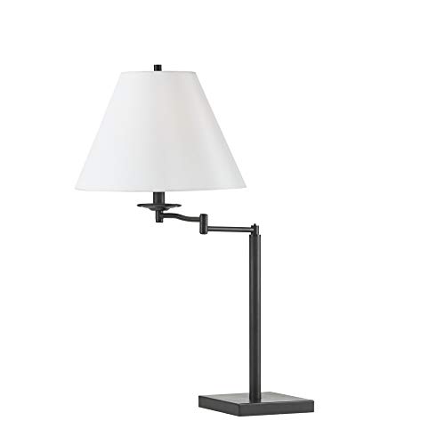 MARTHA STEWART Rye Table Lamp Living Room Decor - Adjustable Metal Stem, Tapered Drum Shade, Modern Home Office Desk Lighting, Nightstand Reading Light for Bedroom, Black/White, 15