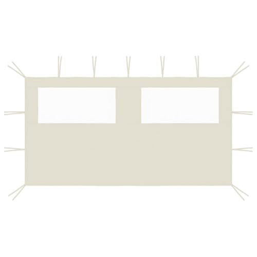 Tidyard Toldo Lateral de privacidad,Panel de Pared para cenador,Pared Lateral de cenador con Ventanas Color Crema 4x2 m,Carpa Plegable para Fiestas de Jardín, Terraza,Playa