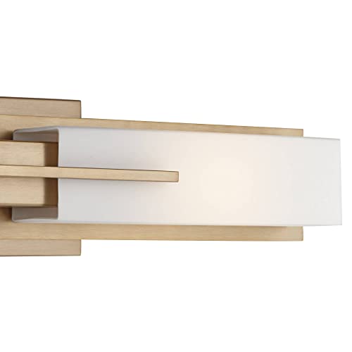 Image of Possini Euro Design Midtown Modern Wall Light Burnished Brass Gold Metal Hardwired 23 1 /2 inch 2-Light Fixture White Glass Shade for Bedroom Bedside Bathroom Vanity Living Room Hallway Dining House