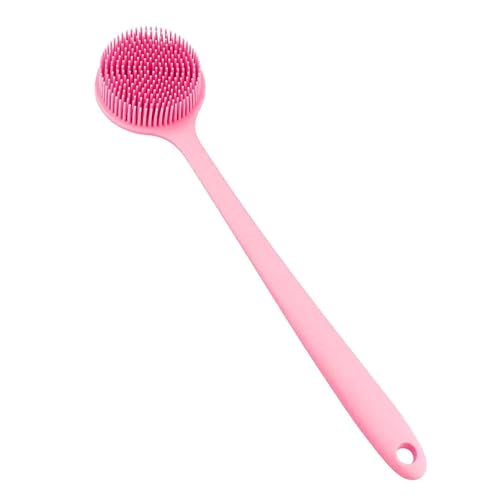 Image of Bathing Brush Practical Back Cleansing Scrubber SILICONE Body Double Sided Long Handle Anti-Slip Shower Body Brush (Silicone Pink)