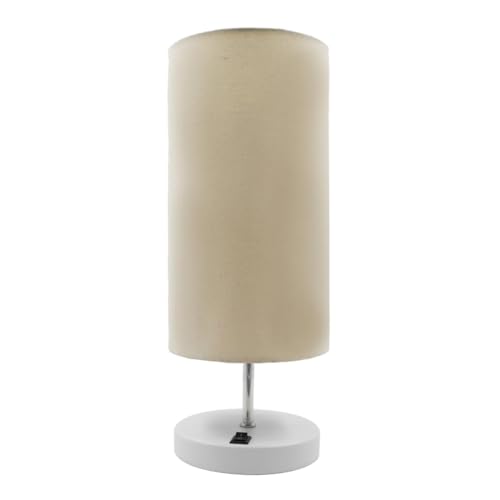 Luminária de Mesa Abajur Base Redonda Alumínio Com Cúpula de Tecido Algodão (Branco Cúpula Bege)