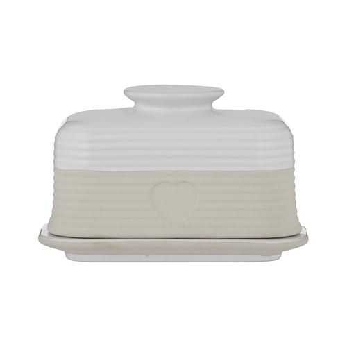 Mason Cash Rustikale Charm-Butterdose aus Steinzeug mit geprägtem Herzmotiv, elegante matte und glänzende Oberfläche, passend für bis zu 500 g Butter, langlebig und spülmaschinenfest