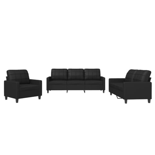 Homgoday 3-TLG. Sofagarnitur mit Kissen Loungesofa Couch Wohnzimmersofa Sofa Couch Couchgarnitur Doppelsofa Designsofa Moderner für Wohnzimmer Büro Schwarz Kunstleder – Bild 4