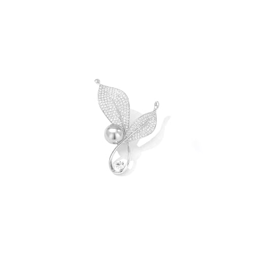 Image of Dainty Gold Crystal Flower Brooch Pin Shiny Zircon Pearls Floral Femininity Brooch Trendy Prom Costume Jewelry Accessories Gift for Women