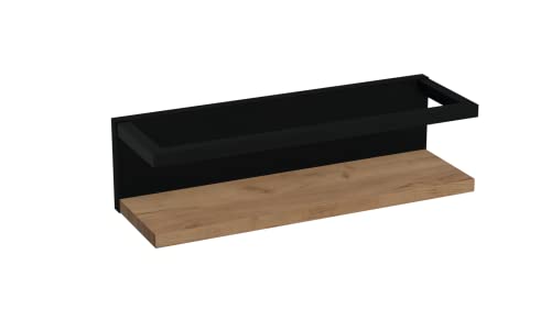 INOBA Badezimmer Regal mit Handtuchhalter - Wandregal - Regal mit Reling für Bad - Eiche Schwarz - Hängeregal für Kosmetik, Accessoires, Dekoration und Pflanzen - Kobe Sammlung Cover