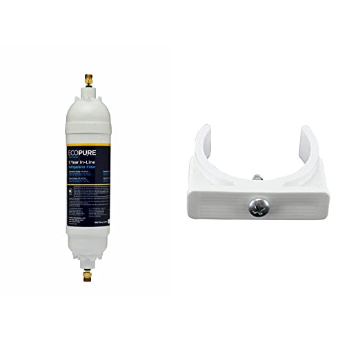 Image of EcoPure EPINL30 5 Year in-Line Refrigerator Filter-Universal, White & LASCO 37-2201 PCM Inline Ice Maker Filter Mounting Bracket for 2-Inch Diameter Filters, White