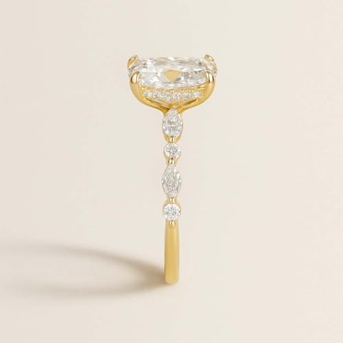 2 CT Oval Cut Moissanite Diamond Engagement Ring 14K Solid Gold Ring Side Diamond Round & Marquise Hidden Halo Promise Gift For Women2