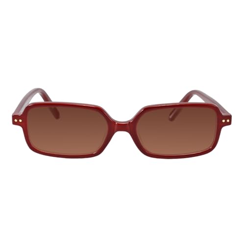 TIJN Retro Rectangular Sunglasses for Women,Vintage 90s Style,Trendy Lightweight UV Protection,Fashion Square Frame,Dark Red 10. Dark Red With Brown ( Square )