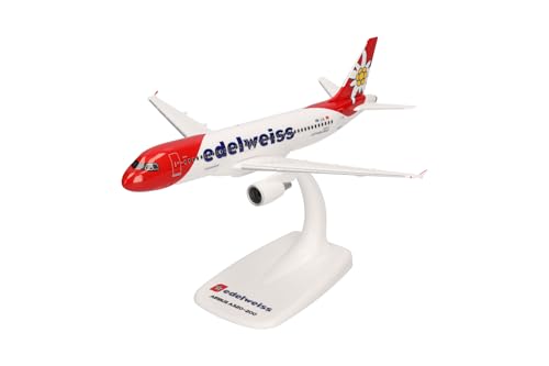 Herpa modèle Snap-Fit Avion Edelweiss Air Airbus A320 – Nouvelle livrée, Miniature à l’échelle 1:200, pièce de Collection, modèle avec Socle,...