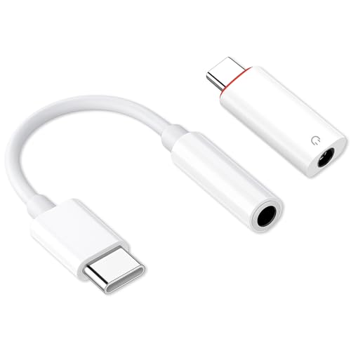 kwinfei 2 Piezas Adaptador de Auriculares USB C a Hembra de 3,5 mm, Cable de Audio Tipo C a Auxiliar con Chip DAC Hi-Fi, Compatible con Galaxy, Pro y más Dispositivos Android sin Puerto Jack