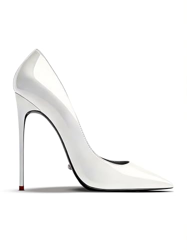 Damen Stiletto High Heels 10cm Pumps mit Spitzenschaft Elegante Abendschuhe für Hochzeit Büro Party Business & FestlicheHochzeitsschuhe Damen - Elegantes Perlweiß