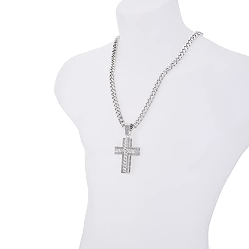 metaltree98 XXL Hip Hop Men's Iced Cross Pendant 30" Heavy Cuban Chain Necklace HC 60452