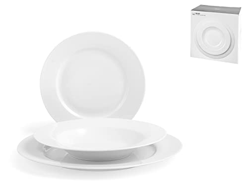 H&H Malibu' Servizio Tavola 18 Pezzi, Ala, New Bone China, Bianco