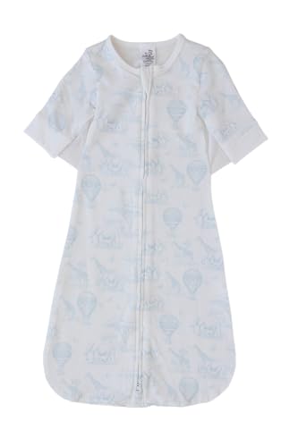 Image of The Butterfly Swaddle: Safe Organic Newborn Baby Sleep Sack & Wrap Blanket | Natural Transitional Accessory for Calming Sleep Support (Blue Safari, Med /Large)