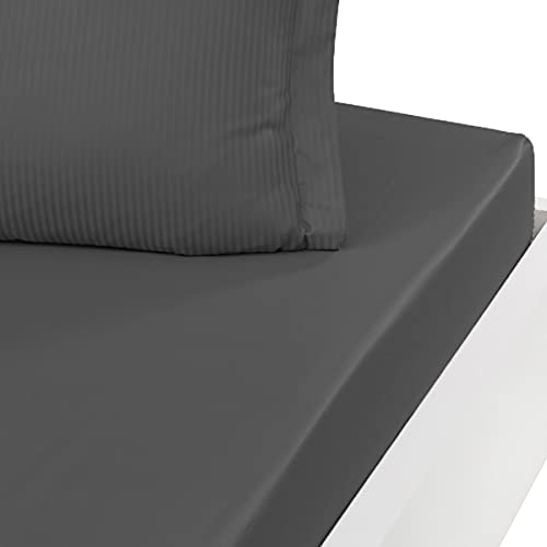 Sensei Maison Versalux Plain Cotton Satin Fitted Sheet 30 cm 160 x 200 cm Anthracite, White, 200x200