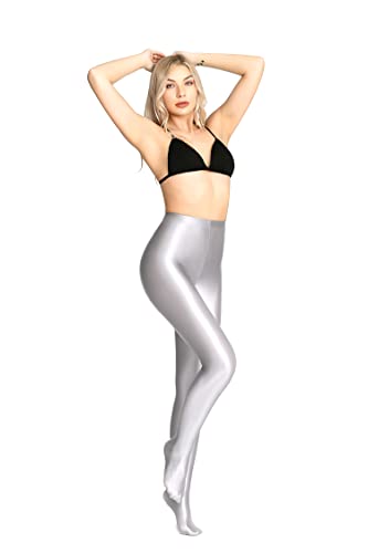 Image of Plus Size Opaque Glossy Pantyhose Wet Look Footed Shiny Tights Pilates Yoga Pants High Waist Leggings