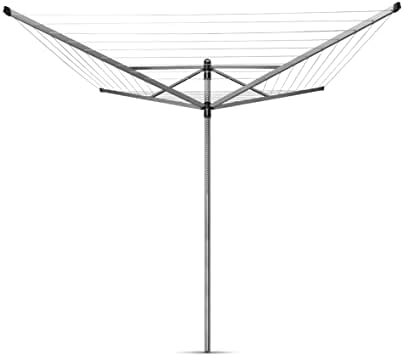 Brabantia - Lift-O-Matic - 60 Metres of Clothes Line - Adjustable in Height - UV-Resistant & Non-Slip Lining - Umbrella System - Rotary Dryer with Ground Spike 45 mm - Metallic Grey - ø 295cm