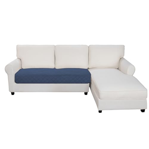 Image of Easy-Going Reversible L Shape Sectional Couch Cover 30 x 50 inches Rectangular Chaise Lounge Cover Loveseat Cushion Cover Furniture Protector for Pets Dog Cat (Dark Blue /Light Blue)