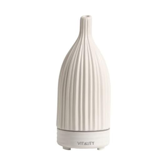 Vitality Essential Oil Diffuser - Handcrafted Striped Ceramic Aromatherapy Diffusers | Auto Shutdown, 7 Color Ambient Lights and Ultra-Quiet Humidifier for Home and Office (White)