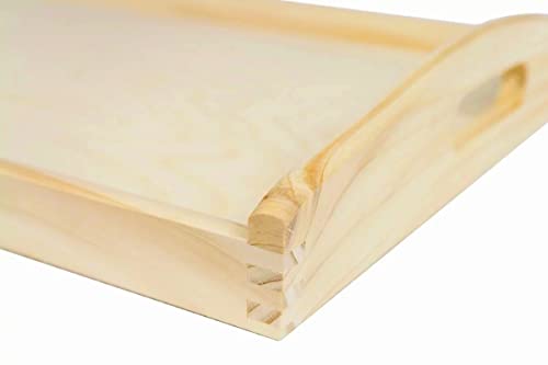 Wooden World Medium Wooden tray serving bed breakfast with handles natural lacquered wood 35 x 25 x 5 cm, Brown - Image 3