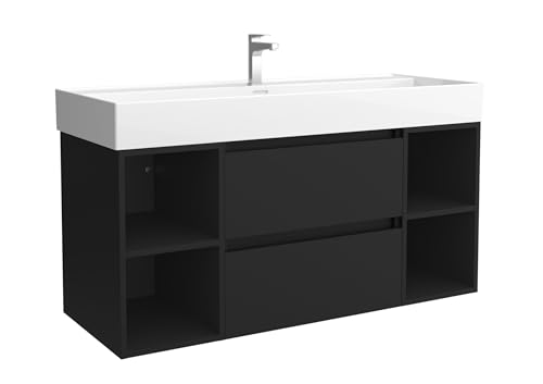 Salgar Mueble de Baño Bequia 120cm + Coqueta 2 Huecos Centrado + Lavabo cerámica | Negro Mate |120x45x66