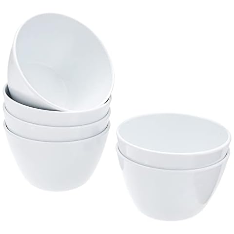 Amazon Basics Round Melamine Bowl, 8 oz, White, 6 Piece Set Cover