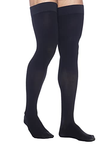 SIGVARIS Mens DYNAVEN Closed Toe Thigh-Highs w/Grip-Top 20-30mmHg - Medium Long - Black