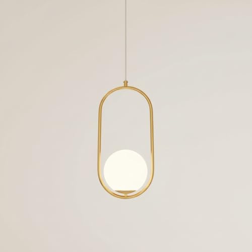Lampadario a Sospensione da Soffitto Moderno Elegante Anello con Sfera in Oro con Attacco G9, Cavo Regolabile, per Interni Cucina, Sala da Pranzo, Soggiorno