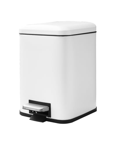 JM ·YIPENG Cubo de baño con pedal de 6 litros con tapa, cubo interior, cierre suave y permanece abierto, cubos de acero inoxidable para baño, dormitorio y oficina, color blanco