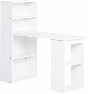 HOMCOM 120cm Modern Computer Desk Bookshelf Study Table Workstation PC Laptop Writing Home Office 6 Shelves White