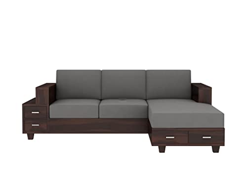 Image of Sheesham Solid Wood L-Shape Sofa for Living Room (L-Shape) (Walnut)