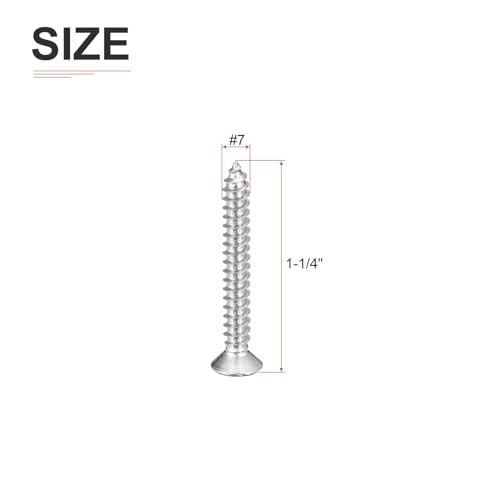 Image of DTGN 100Pcs #7x1-1 /4 inch Flat Head Wood Screws, 304 Stainless Steel Phillips Self Tapping Screws - Good for Woodworking, Furniture - Silver
