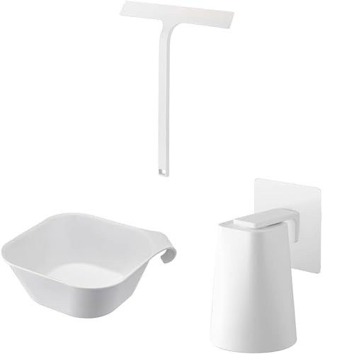 【セット買い】マグネット 水切りワイパー ホワイト 約W31XD4.3XH34.5cm タワー ドライワイパー スクイジー 5451 + マグネット & 引っ掛け 湯おけ ホワイト 約W29.5XD27XH9cm タワー 浮かせて収納 バス 浴室 手おけ