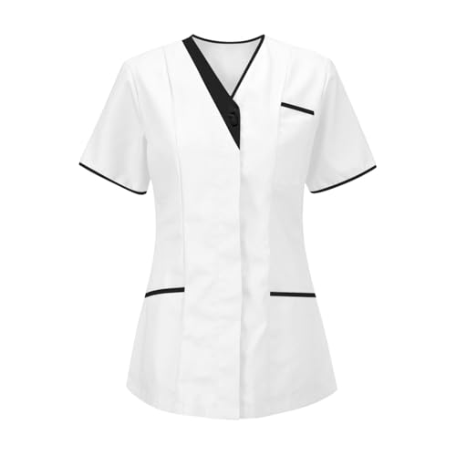Blouse Medicale Femme Blanche Soldes Tunique Médicale Femmes Col V Manche Courte Uniforme De Travail Blouse Infirmiere Professionnelle Uniforme D'infirmière Uniformes Travail Esthéticienne Pas Cher