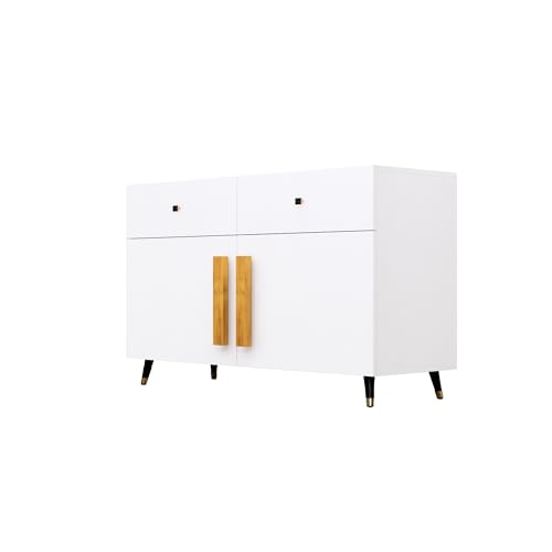 Image of Bniture Storage Cabinet Wooden for Living Room Sideboard with 2 Drawer and 2 Door | Multipurpose Storage Organizer Chest of Drawer Cabinet for Home Hallway Drawing Room Bedroom Kitchen | Frosty White