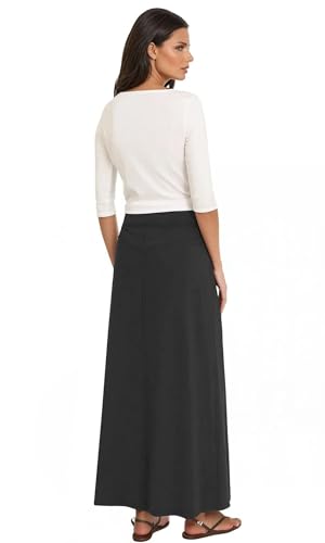 Baby'O Women's Stretch Cotton Knit Western Style A-Line Maxi Skirt with Jeans-Style Front Pockets4