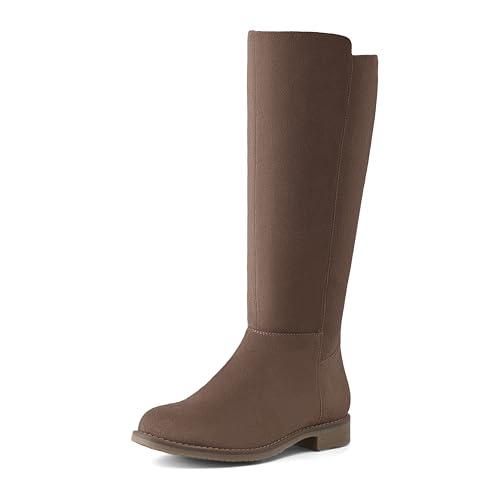 Image of Shoe'N Tale Women's Knee High Boots Flat Low Heel Stretchy Round Toe with Side Zipper